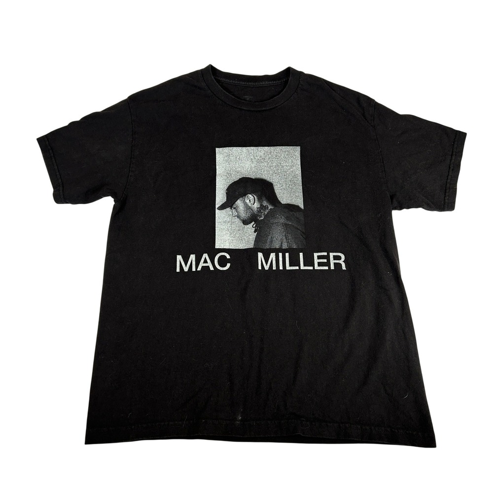 Mac Miller Mens Black Graphic Portrait T-Shirt Size Medium Cotton Short Sleeve